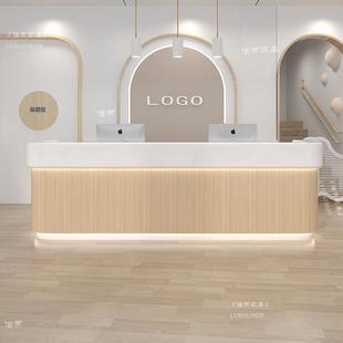 需定制公司木纹前台烤漆接待台新中式吧台幼儿园培训机构服务台柜
