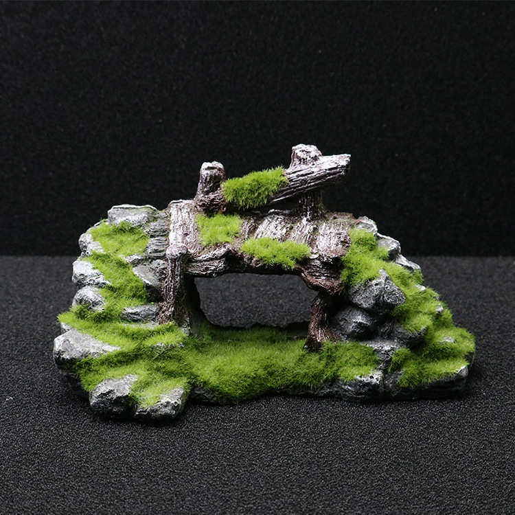 鱼缸造景装饰假山石青苔仿真水草造景小桥乌龟缸晒台造景鱼虾躲避