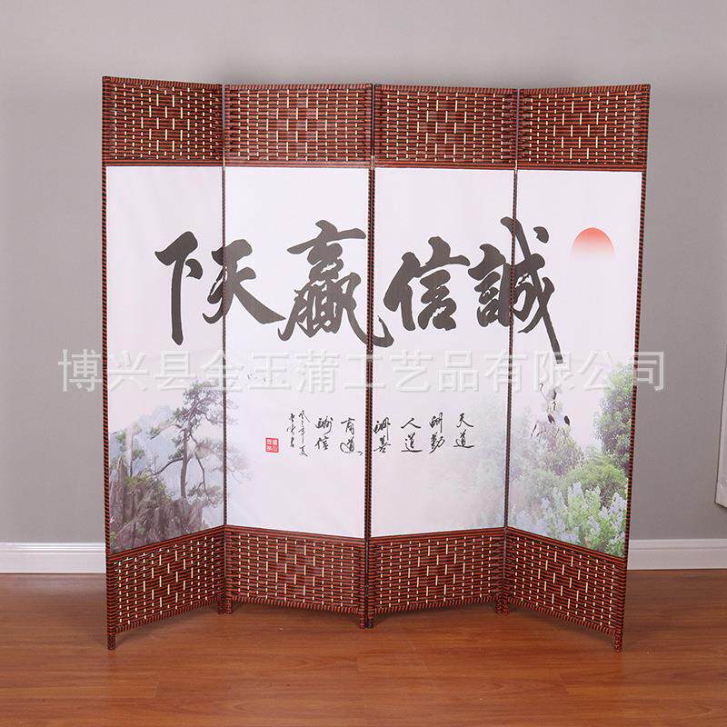 移动实木框架油画布屏风新中式屏风客厅 卧室酒店玄关 隔断折屏风
