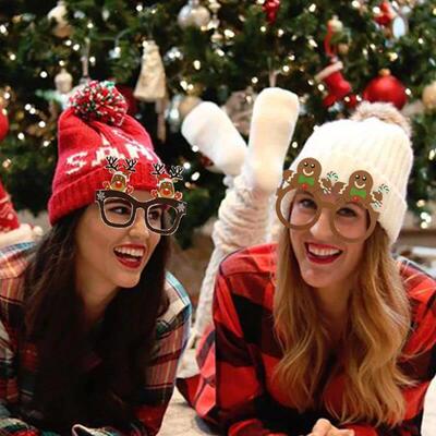 9pcs Santa Claus Xmas Tree Elk Paper Glasses Frame Christmas