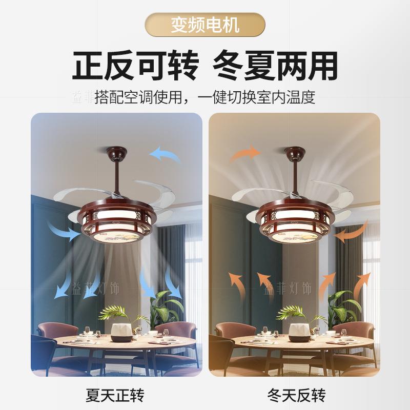 新式风扇中202灯灯吊灯客厅吊扇隐形中国风电风扇灯具餐厅书卧室