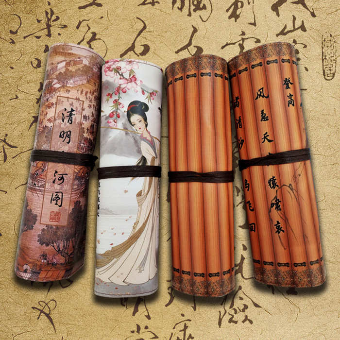 中国古风笔袋创意卷轴铅笔盒流行新款文具盒初中小学生大容量简约