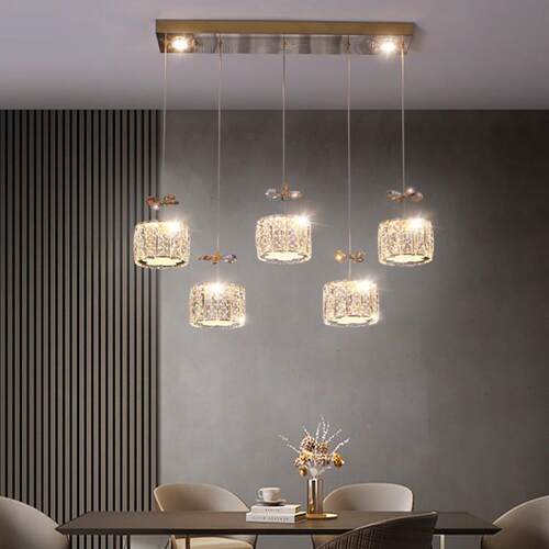 全0光谱护眼轻代奢水晶灯餐UVU厅灯现简约226年新款长条吊创意吧