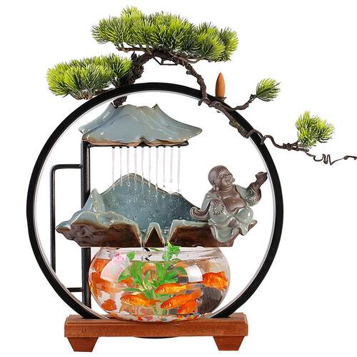 创意小型客厅循环流水摆件装饰生财招财喷泉办公桌面鱼缸乔迁礼品