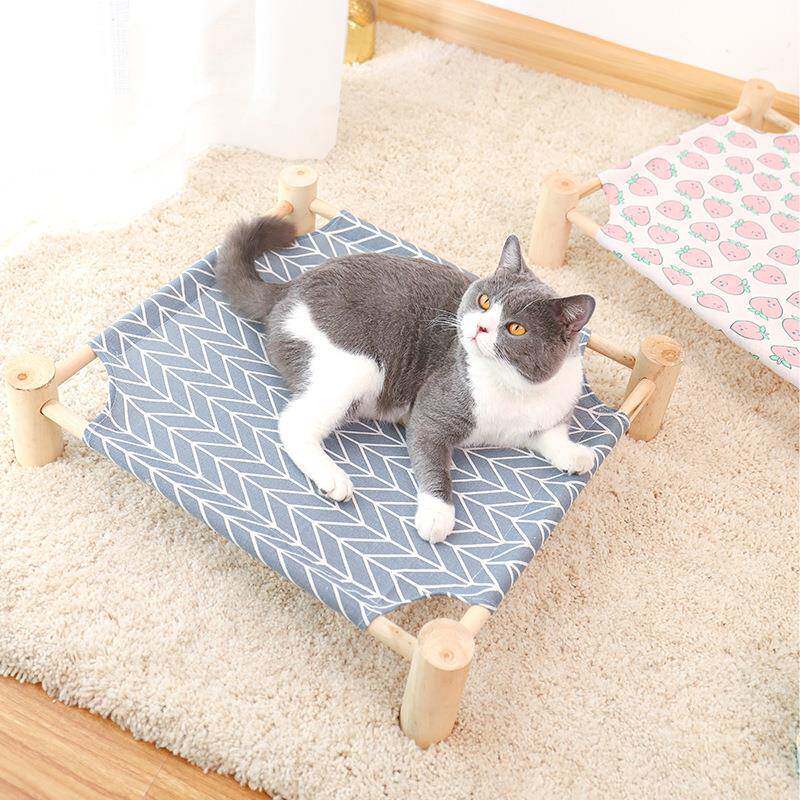 夏季木制猫咪行军床猫窝可水洗棉麻垫隔热耐磨稳固防滑宠物垫狗窝