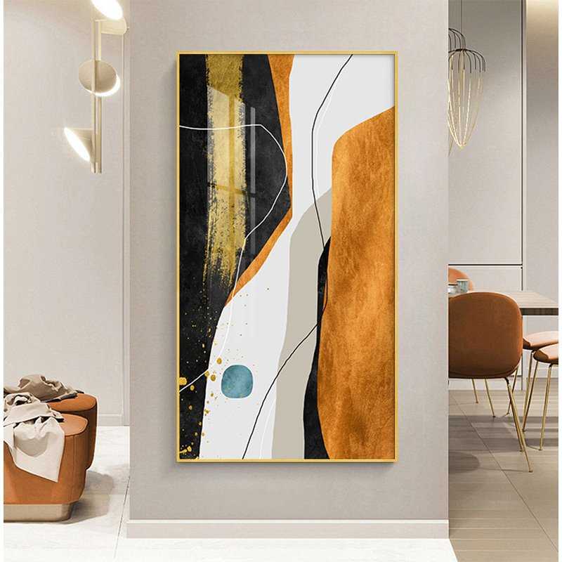 现代高档走廊玄关晶瓷橙色画玄关壁画简约轻奢装饰画抽象画挂画图片