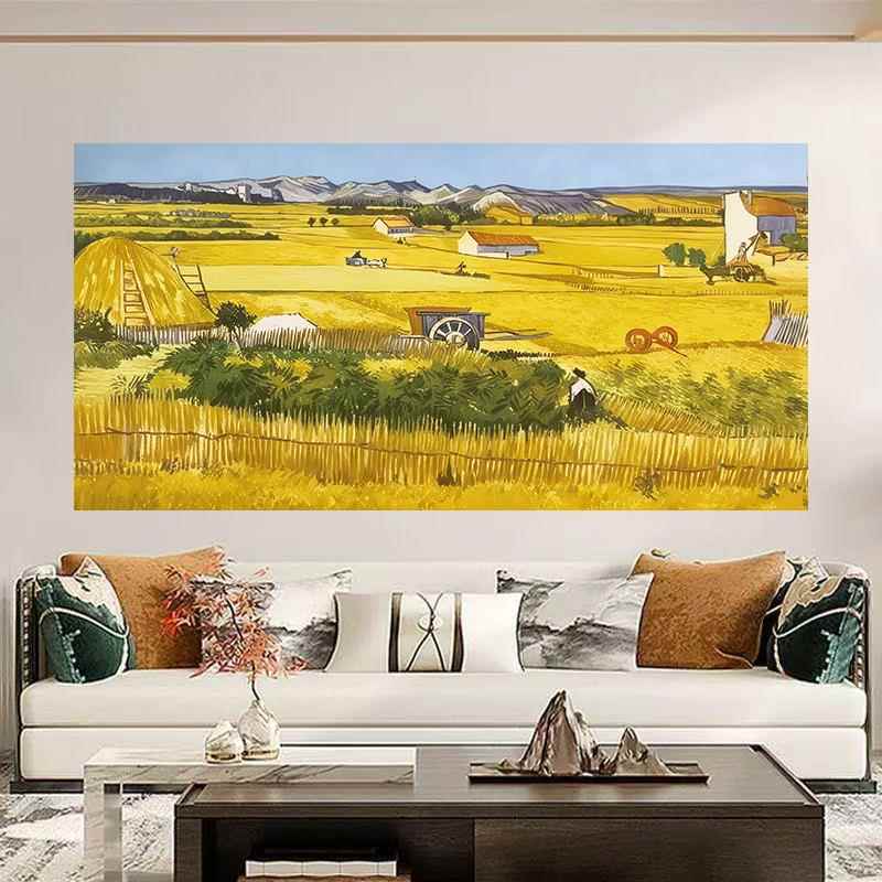 梵高麦田丰收图欧式油画风装饰画客厅沙发背景墙贴田园风餐厅贴画