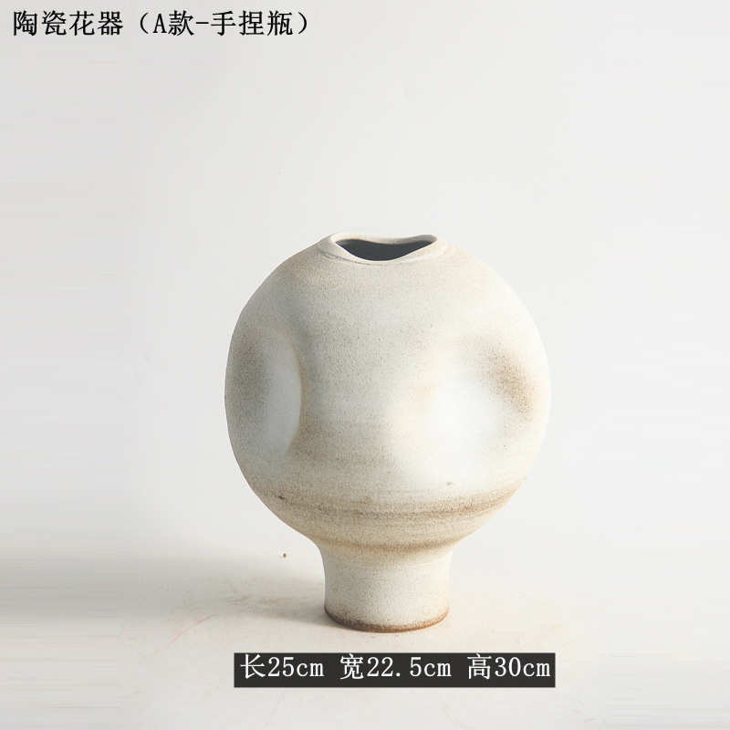 工艺品玄关捏花摆件餐桌花瓶宿侘样板间软器手陶瓷装民磨砂寂酒店