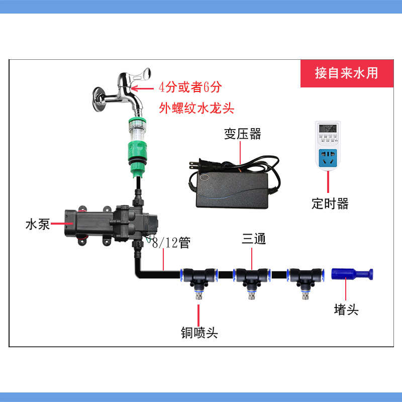 工地围挡喷淋雾化喷头自动喷雾除尘养殖降温微雾水管主机系统喷嘴