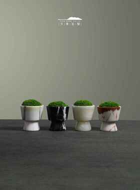 天青苔绿 大理石苔藓托盘组合 样板间家居会所高级感氛围软装摆件