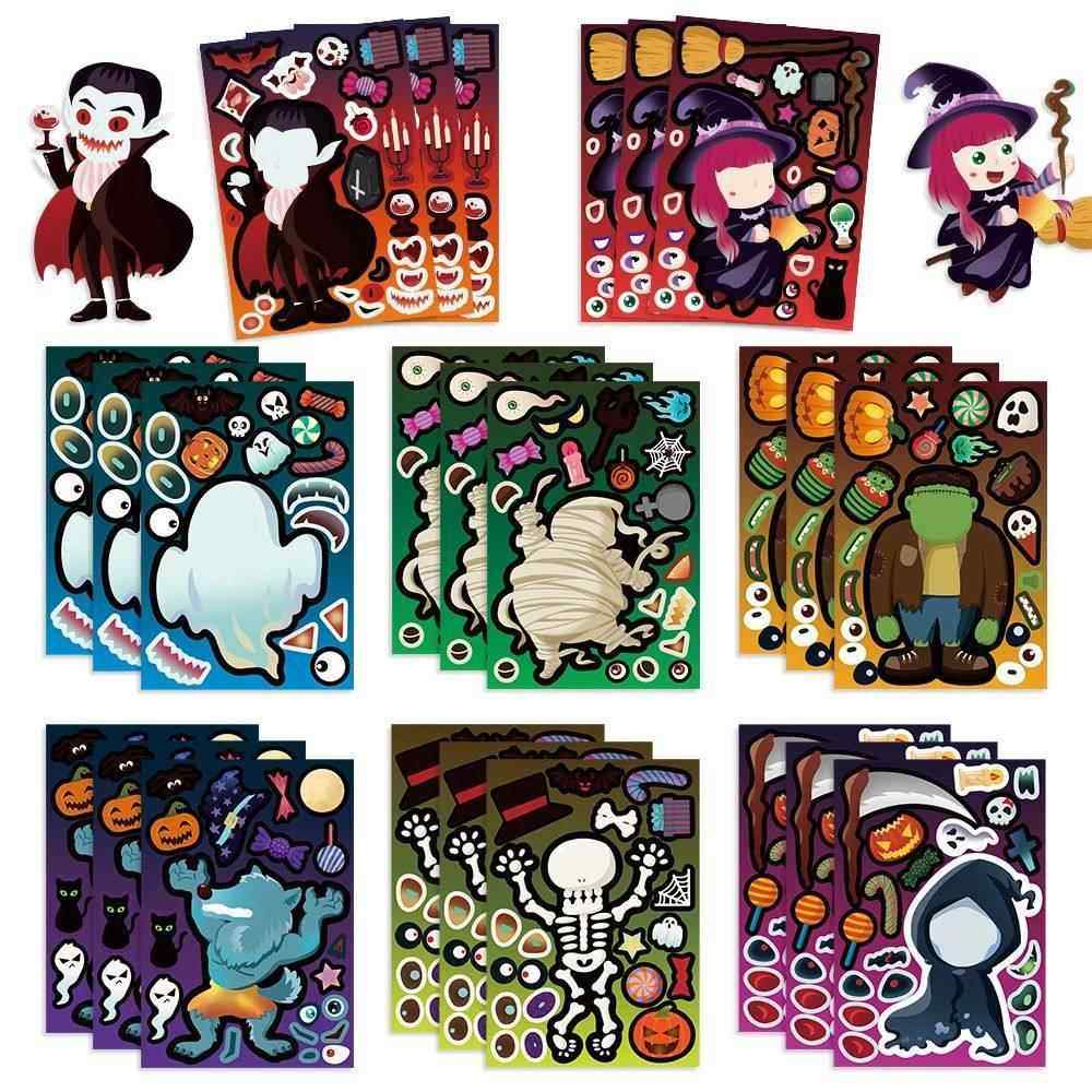 8/16/24pcs Halloween Stickers Crafts for Kids Make A Face Wi