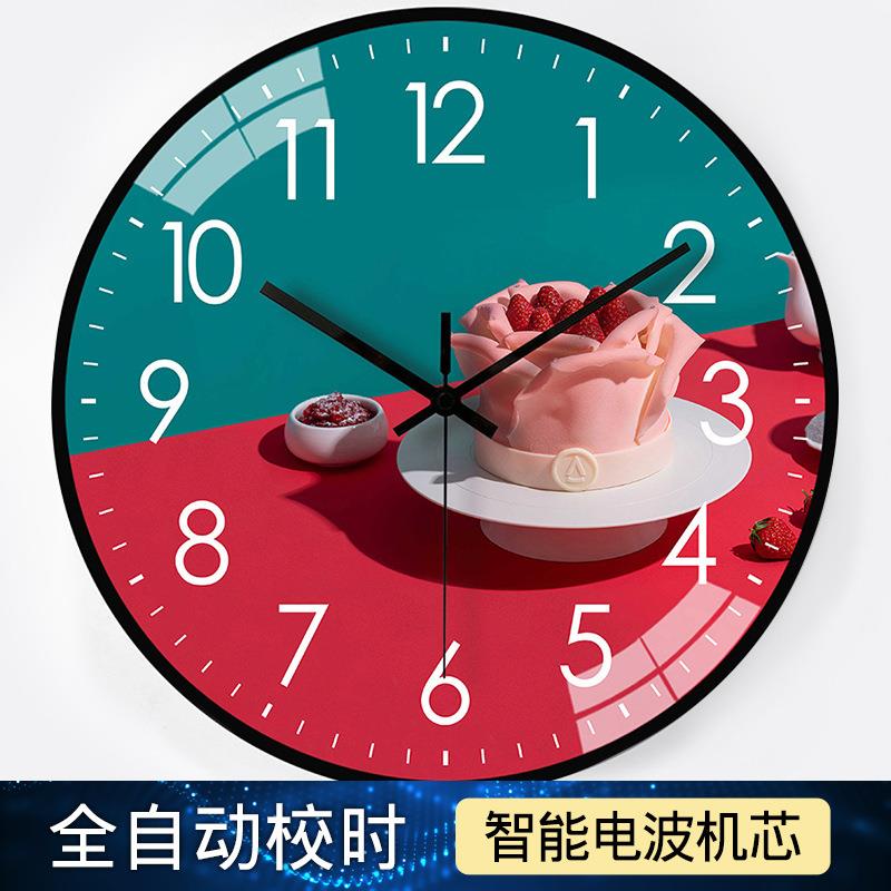 【12英寸1073金框30cm】个性自对动时电钟家客厅用卧室静音电波钟