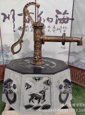 庭院青石井口井圈 仿古井口压水机流水手动压水出水景观农具摆件