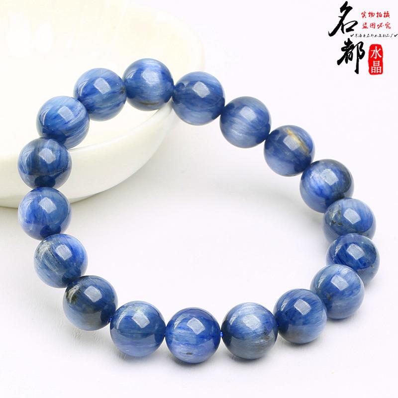 2025名都水晶 天然猫眼蓝晶石手链 时尚猫眼石浅蓝水晶圆珠手串