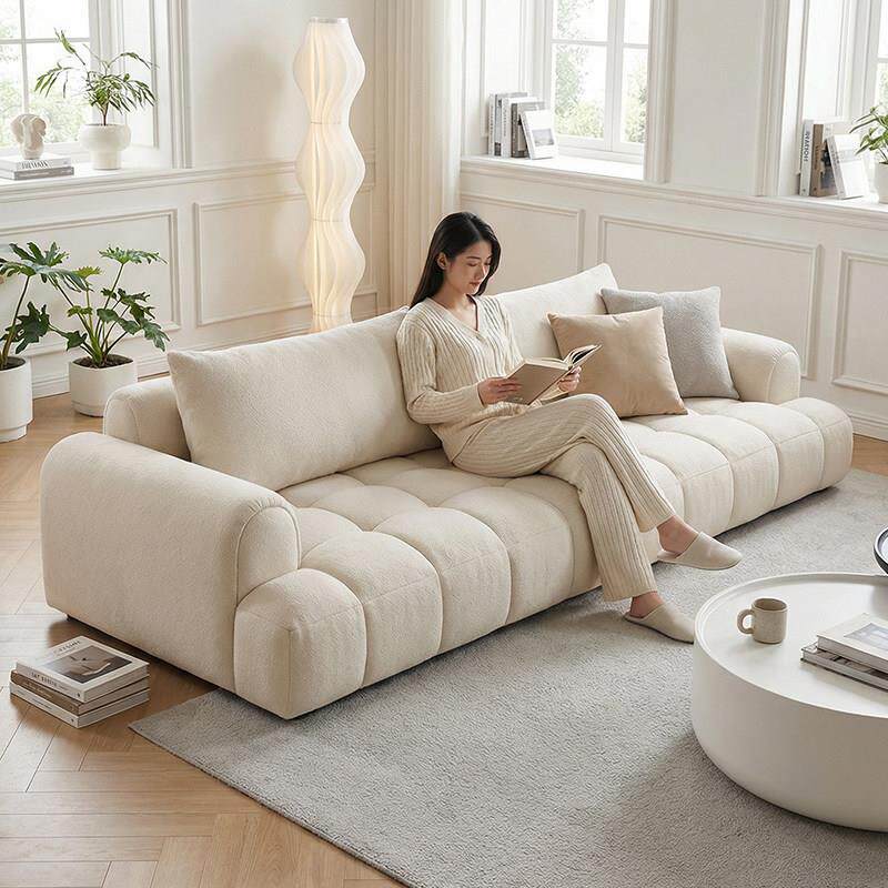 布艺沙发客厅2026新款简约直排奶油风猫抓布云朵泡芙棉花糖沙发