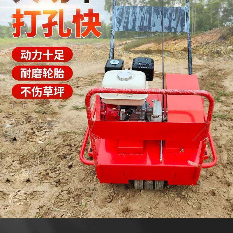 手推式人造草坪打眼机汽油草坪打孔机园林草皮养护钻眼机器