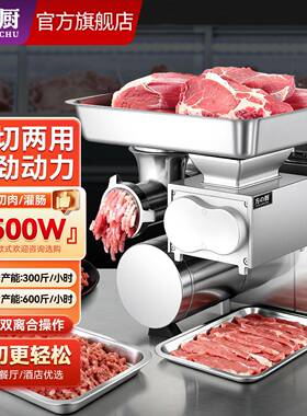 方厨商用绞肉机不锈钢绞切一体机切肉沫大功率全自动绞馅灌肠切片