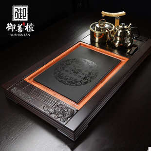 茶盘 厂家直销黑檀木茶盘天然乌金石功夫茶台办公家用简约排水式