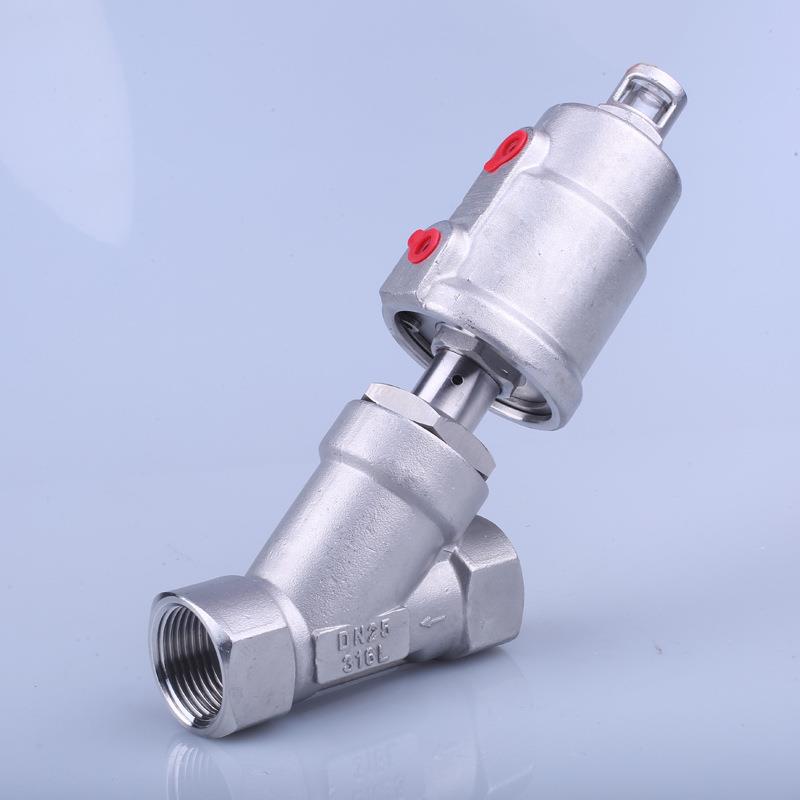 304全钢螺纹连接气动角座阀 耐温蒸汽Y型阀不锈钢头DN25 40