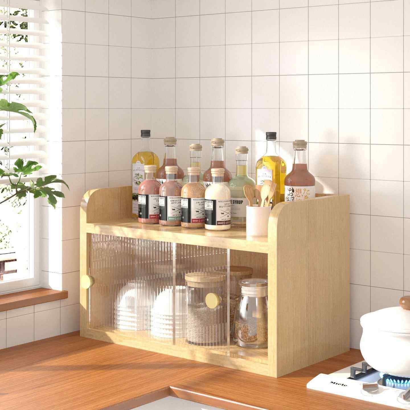 简约现代实木台面调味架多层储物稳固防尘设计桌面收纳柜调料收纳,家庭/个人清洁工具,杯架,淘宝优惠券,粉丝福利购,淘宝优惠卷