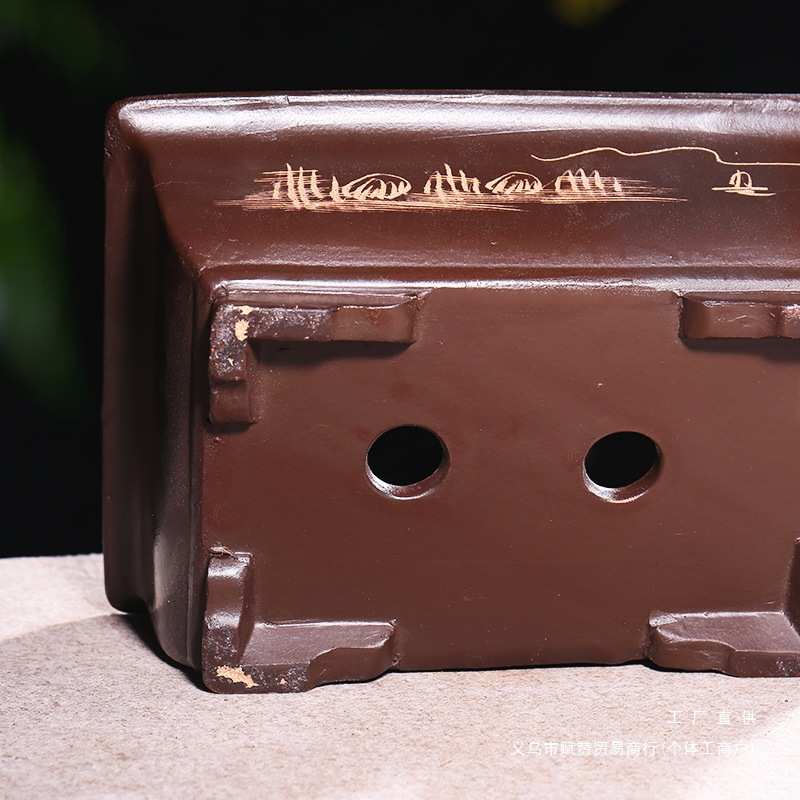 紫砂长方形花盆大口径马槽花盆大号假山盆景花盆陶瓷花盆画册式