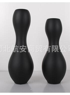 现代简约创意黑色陶瓷花瓶黑色工艺品摆件样板房售楼处桌面茶几