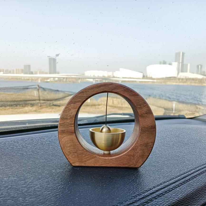 黑胡桃实木原创车载铃铛幸运摆件饰品汽车中控台装饰创意解压摆台