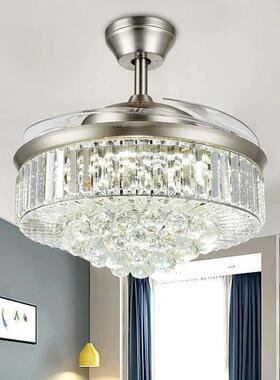 欧式水晶led风扇灯隐形42寸风扇灯卧室灯吊扇灯吸顶隐形吊扇灯