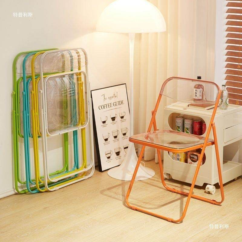 服装店水拍椅子亚克力折叠椅透明餐椅照网65574红尚化时妆凳晶靠