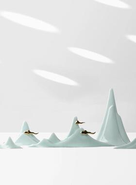 意在枯山水摆件 陶瓷假山微景观书房客厅笔架茶席新中式创意茶室