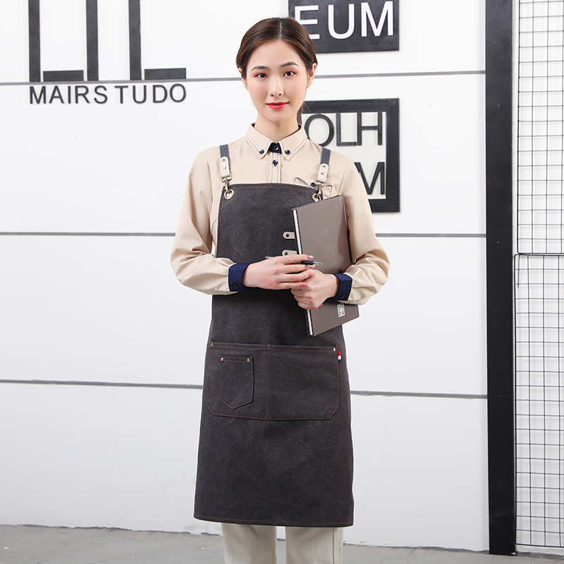 咖啡色厚帆布围裙定 制美甲绘画理发师花艺工作服围裙