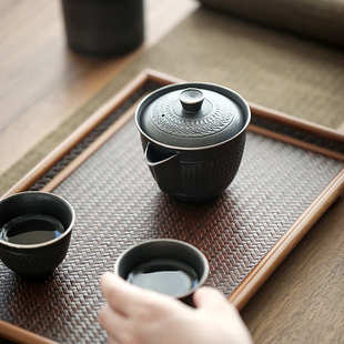 黑玄旅行茶具黑陶茶具套装便携快客杯办公陶瓷便携式功夫茶具二杯