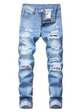 Men's plaid straight leg non elastic jeans with multiple