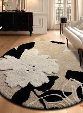 法奶油圆形厚地毯卧室厅植绒床55511边客式茶几加梳妆台防滑地垫