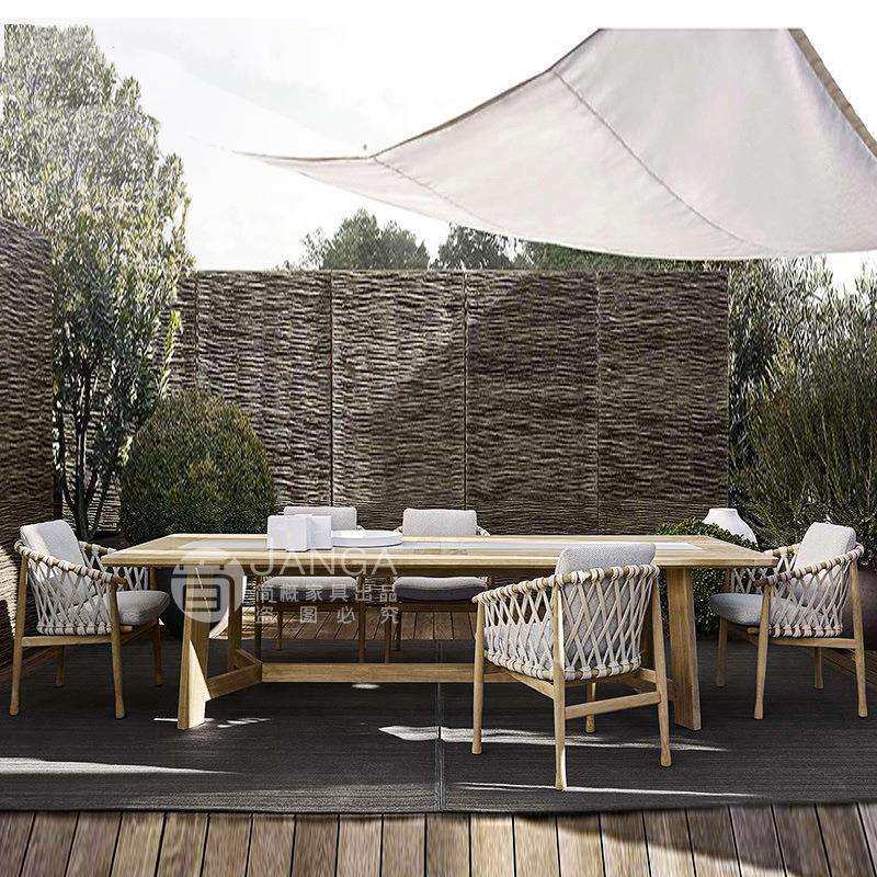 北欧户外桌椅庭院花园休闲藤编藤椅室外露台编织绳餐桌椅简约家具