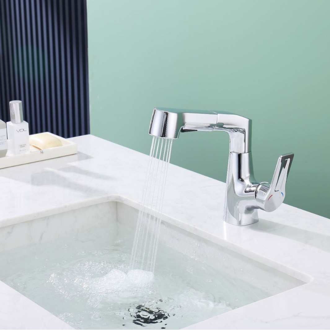 一件起批网红升降全铜水龙头洗脸盆抽拉旋转智能增压浴室柜台盆