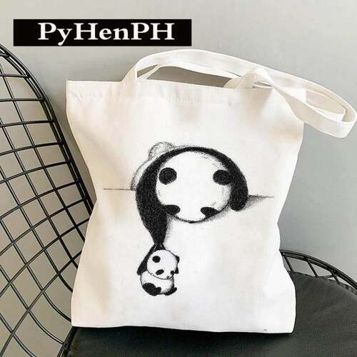 Panda Canvas Tote Bag 中国风黑白熊猫印花学生手提帆布包袋子