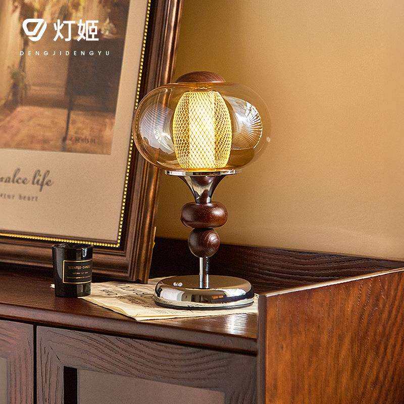 中古实木宫廷台灯可充电触摸开关书房卧室床头灯装饰氛围感小夜灯