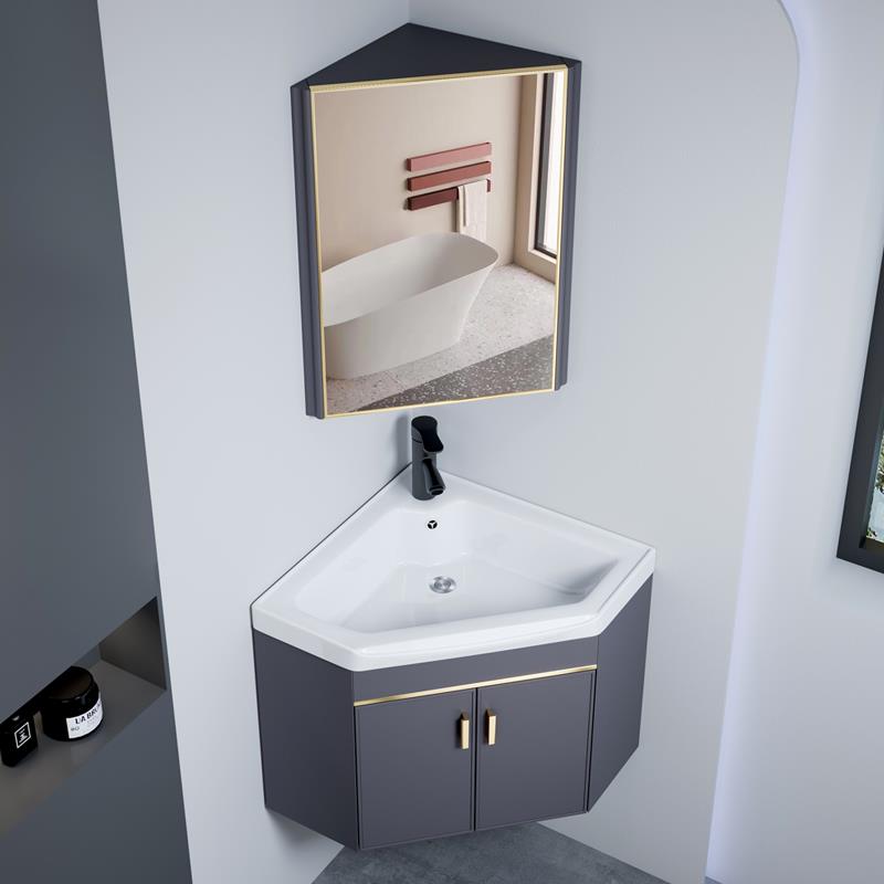 小户型三角形挂墙式洗手盆柜组合化妆室陶瓷一体洗脸盆转角洗漱台