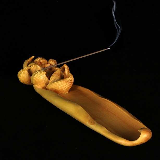 小叶黄杨木雕装饰摆件茶道香道禅意雕刻工艺送礼品手工荷花香插