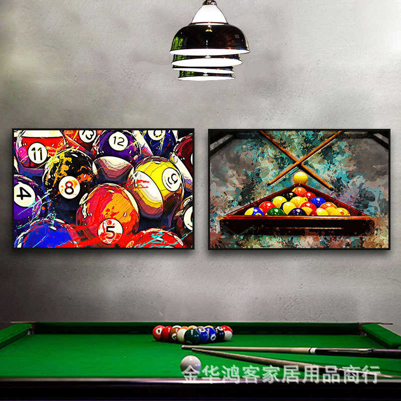 台球室挂画桌球室装饰画工业风酒吧娱乐会所酒店背景墙面海报壁画图片