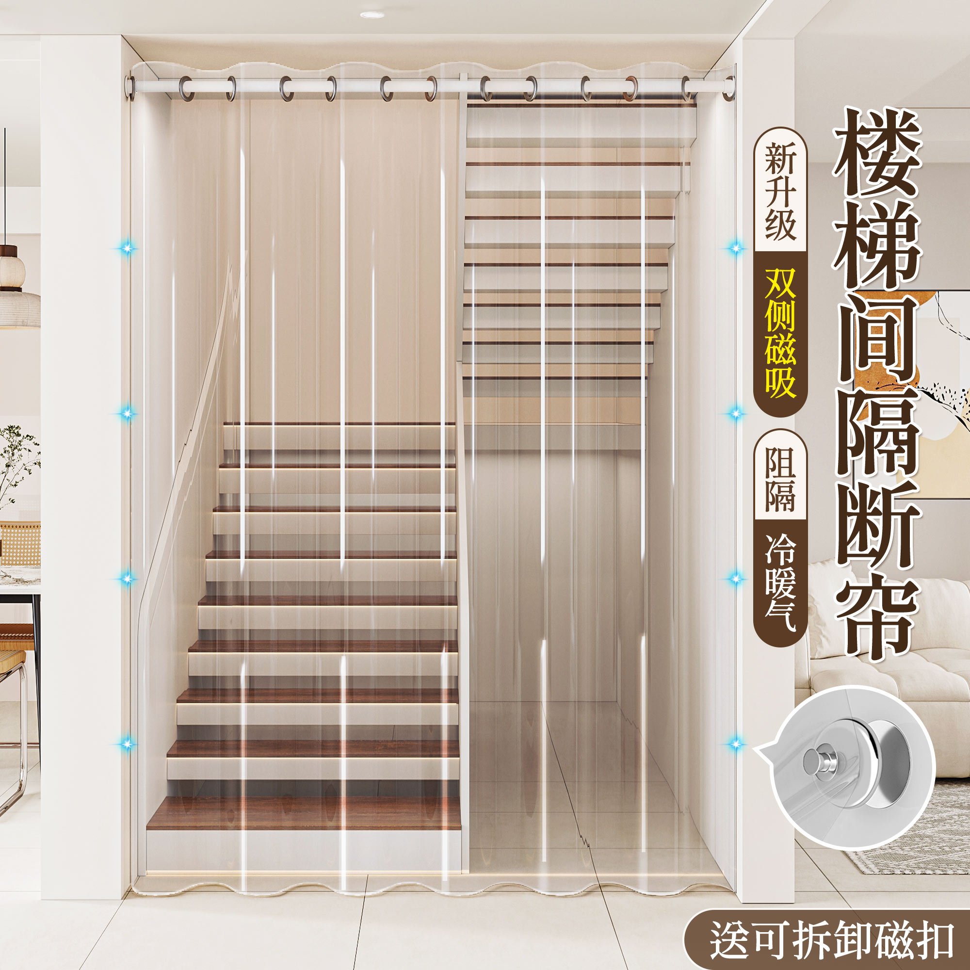 楼梯间空调门帘透明防走冷气隔断帘客厅过道隔冷隔热挡风磁吸挂帘