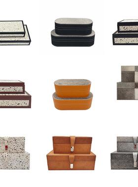 现代简约马毛格子首饰盒摆件北欧样板房衣帽间卧室斑点收纳装饰盒