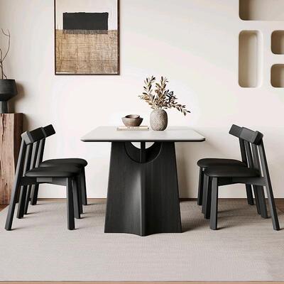 黑实木中古风色岩餐桌长方形纯现代简约2025新款复古哑光白板Y174