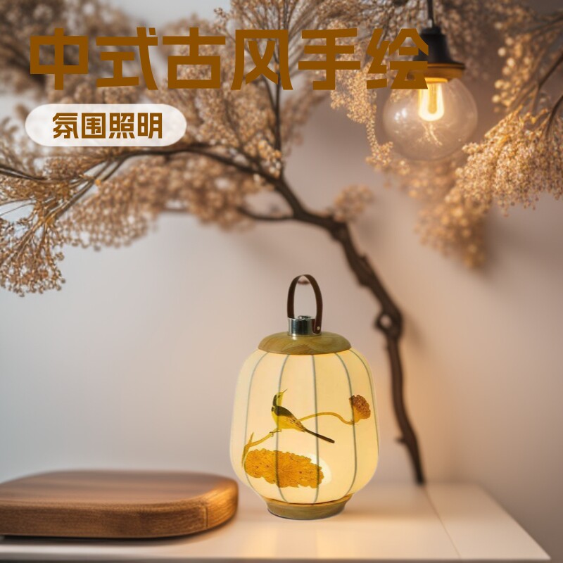 中式古风手绘书法氛围台灯