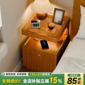 实木床头柜带锁家用卧室床头置物架收纳柜收纳柜智能带灯床边柜子