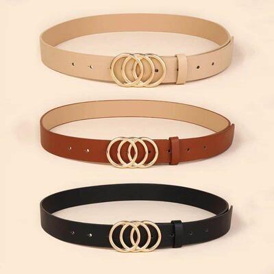 1 stylish womens belt with three ring alloy buckle decorati