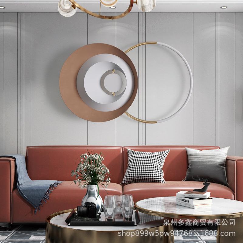 轻奢现代卧室床头壁挂铁艺圆形客厅墙面装饰挂件发光创意玄关墙饰