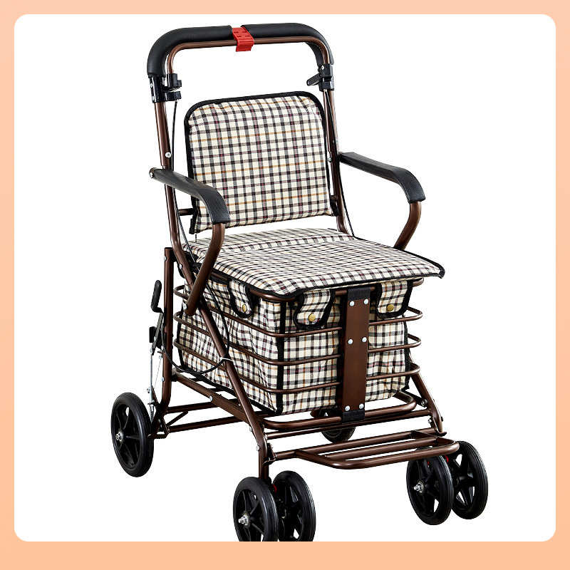 ⇓可推可坐老人助力推车老年人代步手推车买菜购物老人行走助行推