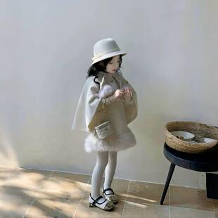 现货拜年服女童小香风斗篷披肩外套冬装儿童毛呢背心裙套装连衣裙